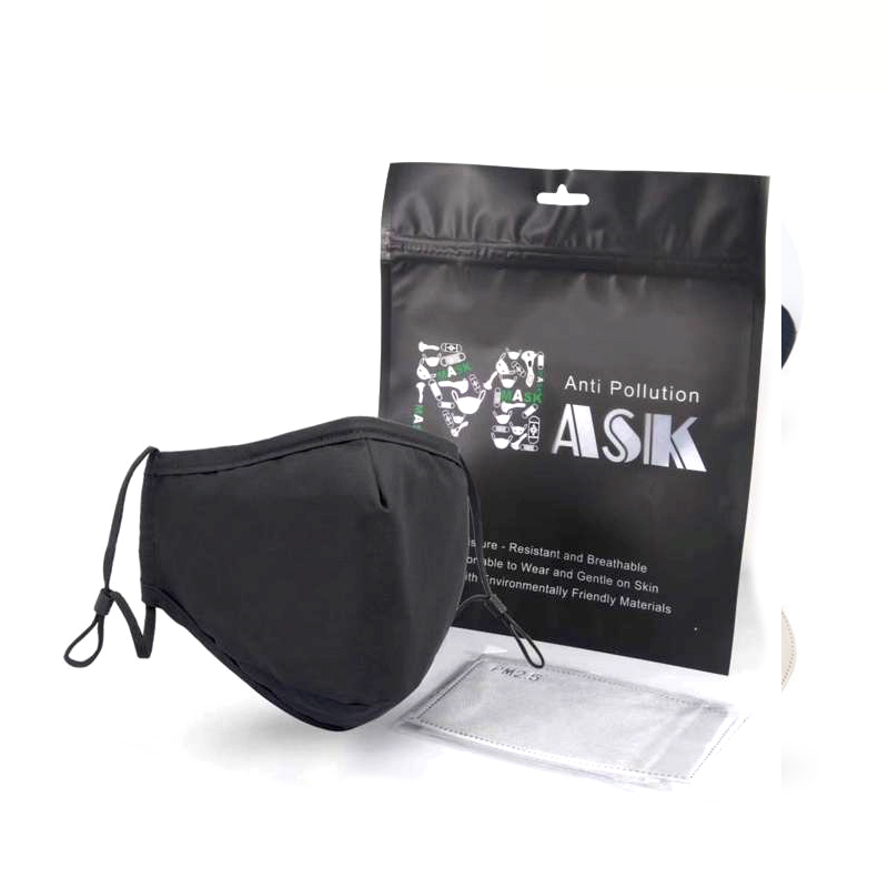 Herbruikbare retail 3 -laags zwart katoenmasker met filters 